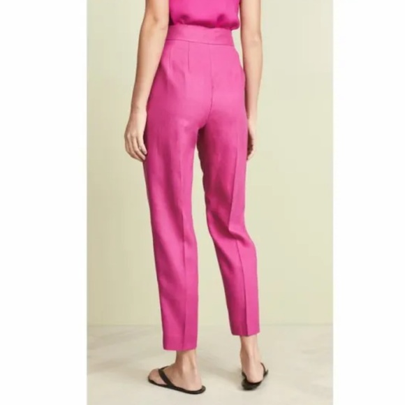 NWOT Theory Pant Linen High Rise Pink Pants Pleated Fuchsia Pop Trouser - Picture 5 of 6